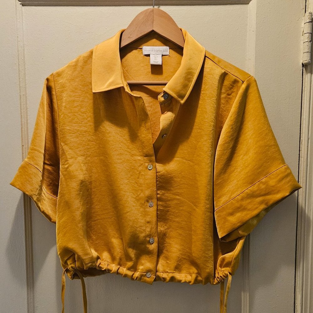 House of Harlow Gold Satin Crop Top